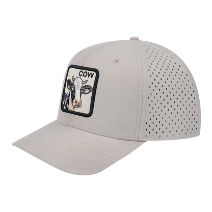 Cow 6-Panel Microfiber Laser Hole Trucker Hat with Beige front and Beige back