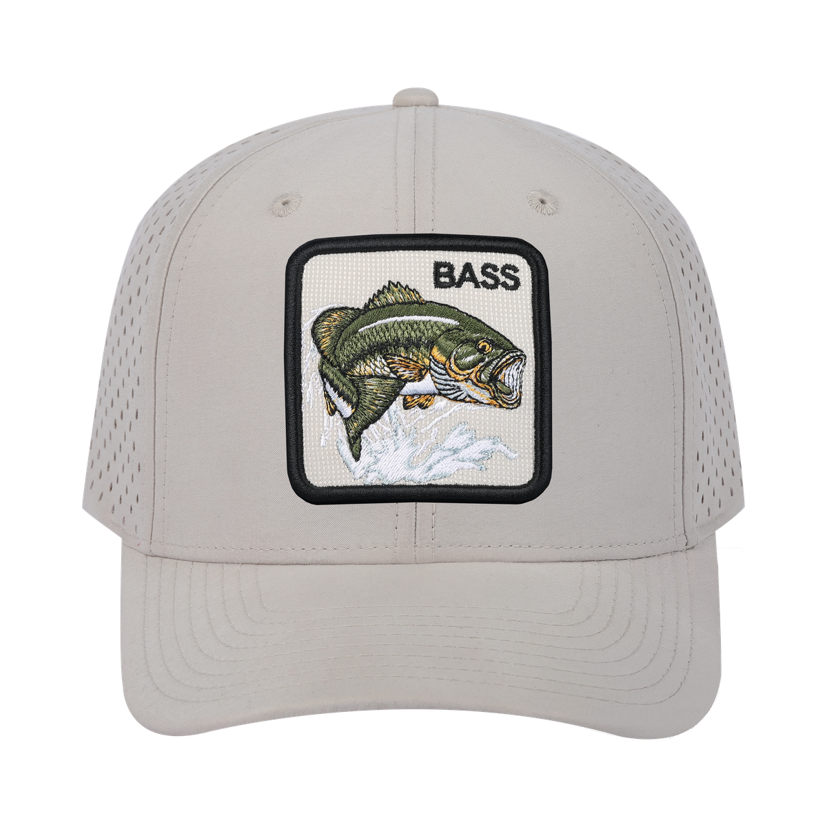 Bass 6-Panel Microfiber Laser Hole Trucker Hat with Beige front and Beige back