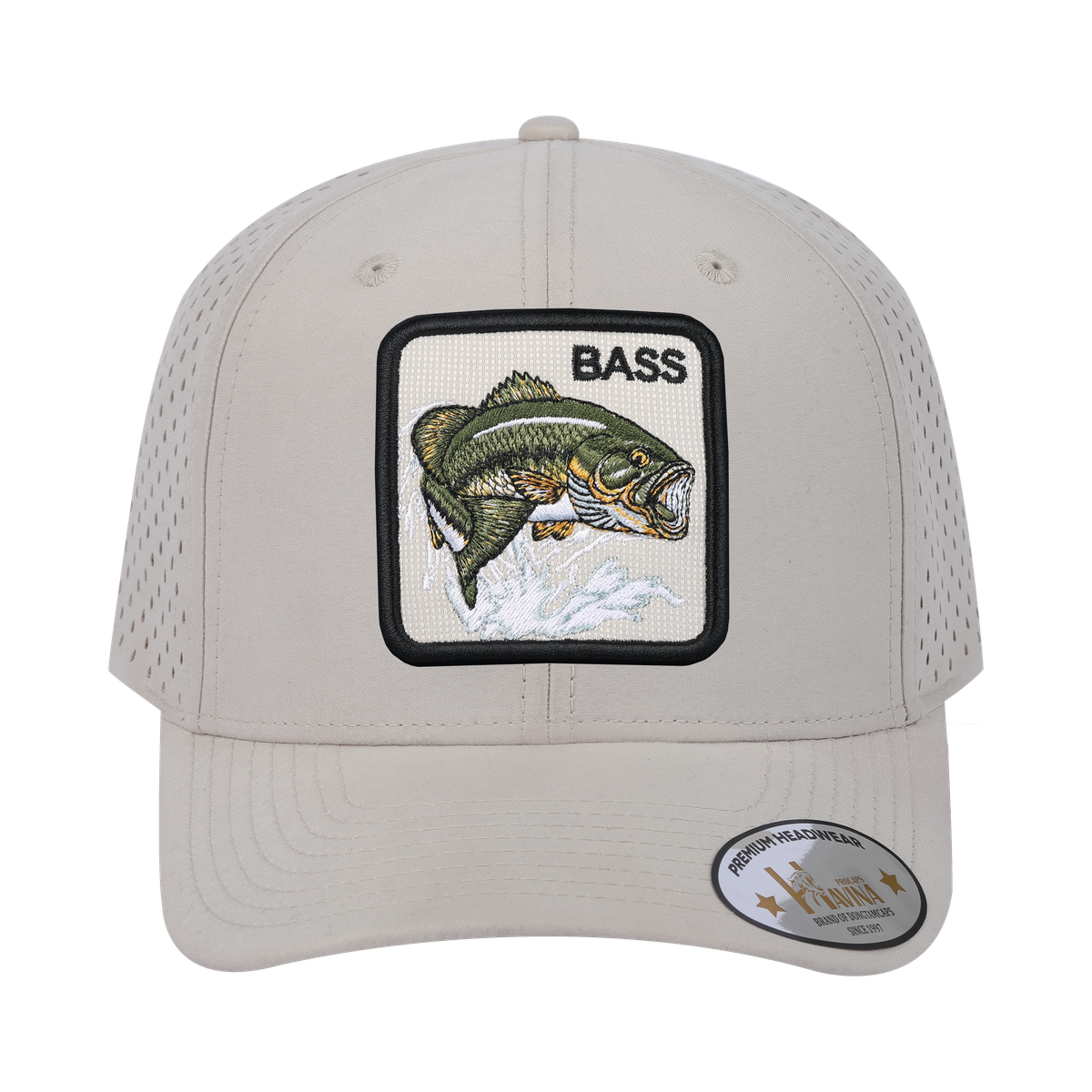 Bass 6-Panel Microfiber Laser Hole Trucker Hat with Beige front and Beige back