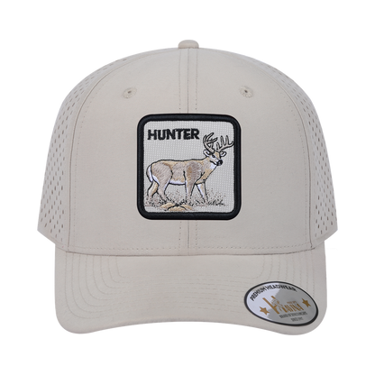 Hunter 6-Panel Microfiber Laser Hole Trucker Hat with Beige front and Beige back