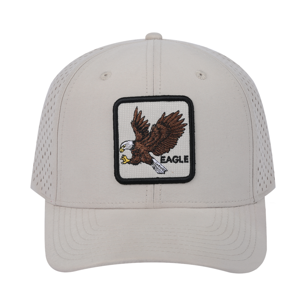 Eagle 6-Panel Microfiber Laser Hole Trucker Hat with Beige front and Beige back
