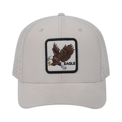 Eagle 6-Panel Microfiber Laser Hole Trucker Hat with Beige front and Beige back