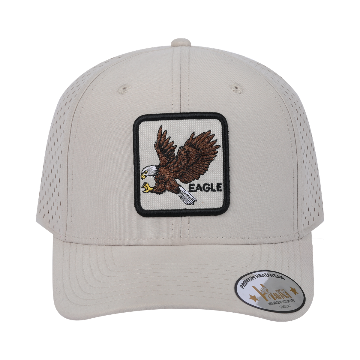 Eagle 6-Panel Microfiber Laser Hole Trucker Hat with Beige front and Beige back