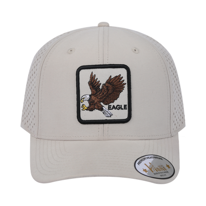 Eagle 6-Panel Microfiber Laser Hole Trucker Hat with Beige front and Beige back
