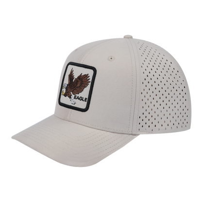 Eagle 6-Panel Microfiber Laser Hole Trucker Hat with Beige front and Beige back