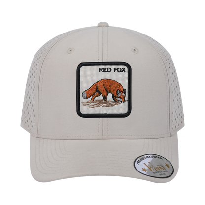 Red Fox 6-Panel Microfiber Laser Hole Trucker Hat with Beige front and Beige back