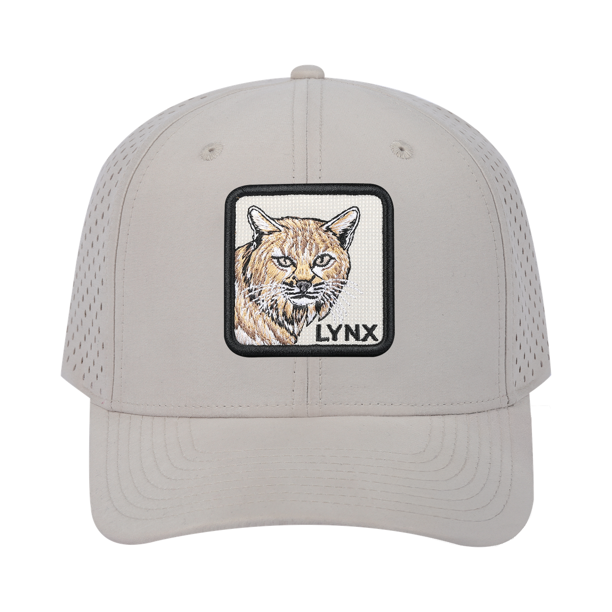 Lynx 6-Panel Microfiber Laser Hole Trucker Hat with Beige front and Beige back