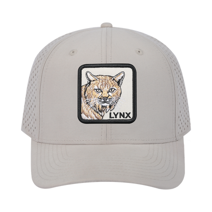 Lynx 6-Panel Microfiber Laser Hole Trucker Hat with Beige front and Beige back