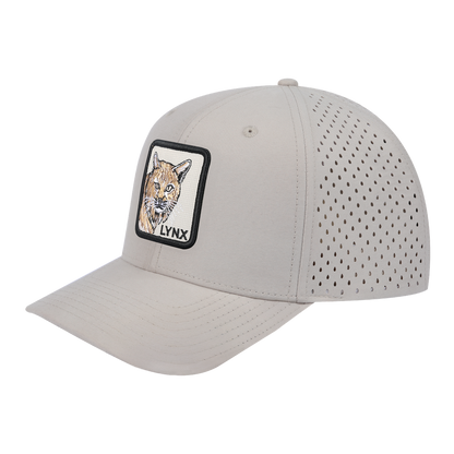 Lynx 6-Panel Microfiber Laser Hole Trucker Hat with Beige front and Beige back