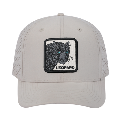 Leopard V2 6-Panel Microfiber Laser Hole Trucker Hat with Beige front and Beige back