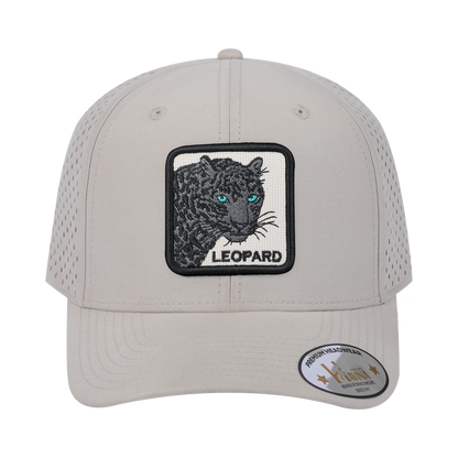 Leopard V2 6-Panel Microfiber Laser Hole Trucker Hat with Beige front and Beige back