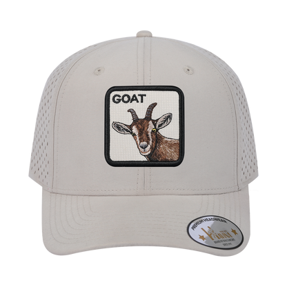 Goat 6-Panel Microfiber Laser Hole Trucker Hat with Beige front and Beige back