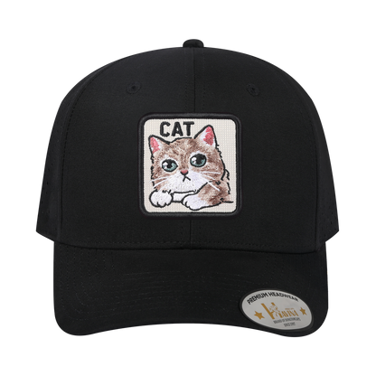 Cat 6-Panel Microfiber Laser Hole Trucker Hat with Black front and Black back