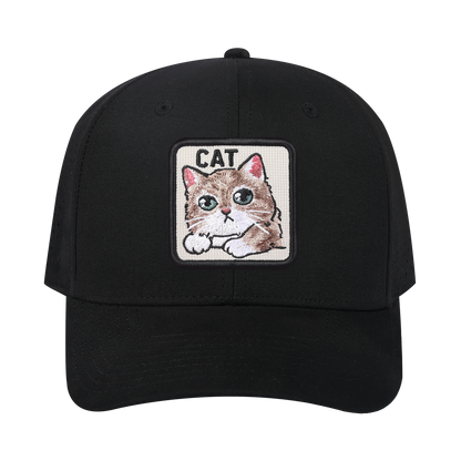 Cat 6-Panel Microfiber Laser Hole Trucker Hat with Black front and Black back