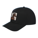 Horse 6-Panel Microfiber Laser Hole Trucker Hat with Black front and Black back