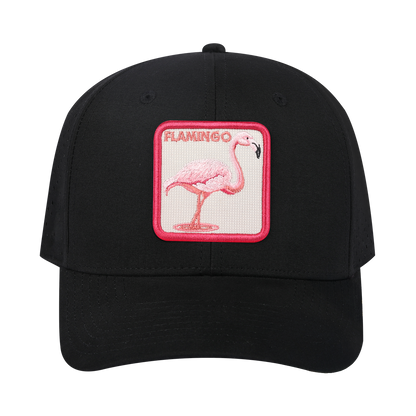 Flamingo 6-Panel Microfiber Laser Hole Trucker Hat with Black front and Black back
