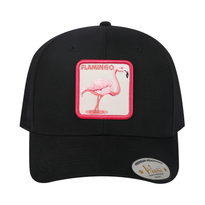 Flamingo 6-Panel Microfiber Laser Hole Trucker Hat with Black front and Black back