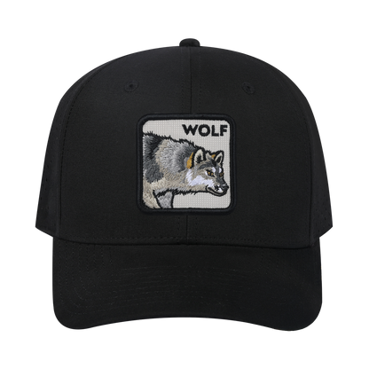 Wolf 6-Panel Microfiber Laser Hole Trucker Hat with Black front and Black back