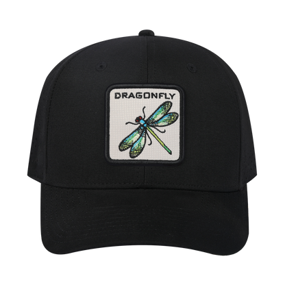 Dragonfly 6-Panel Microfiber Laser Hole Trucker Hat with Black front and Black back