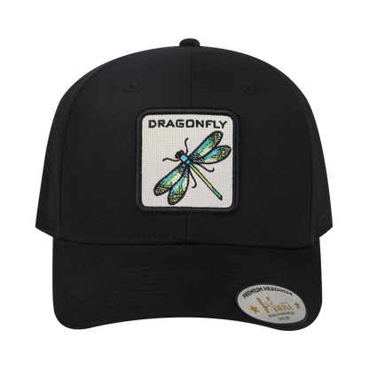 Dragonfly 6-Panel Microfiber Laser Hole Trucker Hat with Black front and Black back