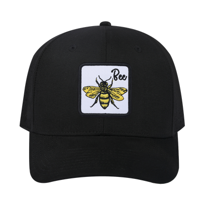 Bee 6-Panel Microfiber Laser Hole Trucker Hat with Black front and Black back