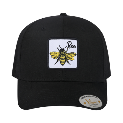 Bee 6-Panel Microfiber Laser Hole Trucker Hat with Black front and Black back