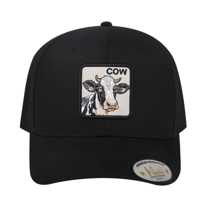 Cow 6-Panel Microfiber Laser Hole Trucker Hat with Black front and Black back
