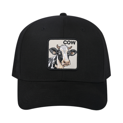 Cow 6-Panel Microfiber Laser Hole Trucker Hat with Black front and Black back
