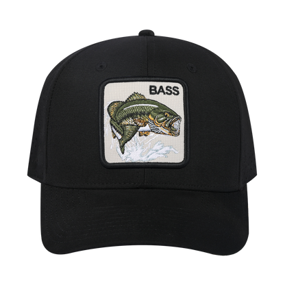 Bass 6-Panel Microfiber Laser Hole Trucker Hat with Black front and Black back