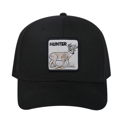 Hunter 6-Panel Microfiber Laser Hole Trucker Hat with Black front and Black back