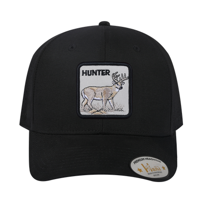 Hunter 6-Panel Microfiber Laser Hole Trucker Hat with Black front and Black back