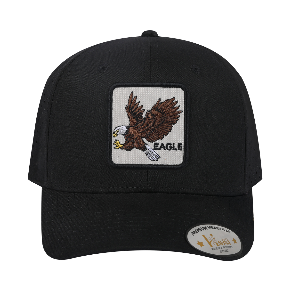 Eagle 6-Panel Microfiber Laser Hole Trucker Hat with Black front and Black back