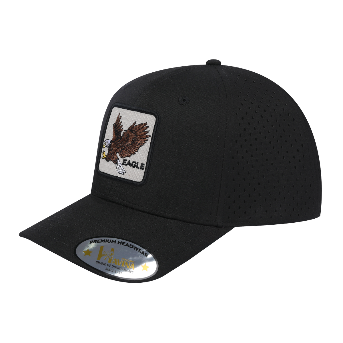 Eagle 6-Panel Microfiber Laser Hole Trucker Hat with Black front and Black back