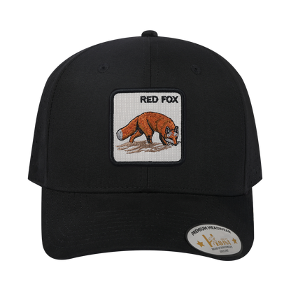 Red Fox 6-Panel Microfiber Laser Hole Trucker Hat with Black front and Black back