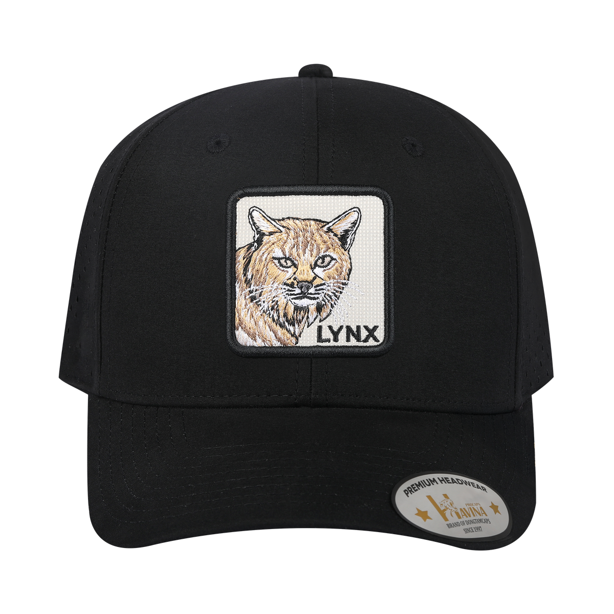 Lynx 6-Panel Microfiber Laser Hole Trucker Hat with Black front and Black back