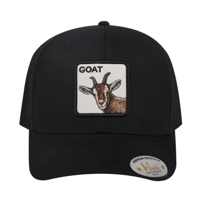 Goat 6-Panel Microfiber Laser Hole Trucker Hat with Black front and Black back