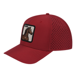 Horse 6-Panel Microfiber Laser Hole Trucker Hat with Dark Red front and Dark Red back