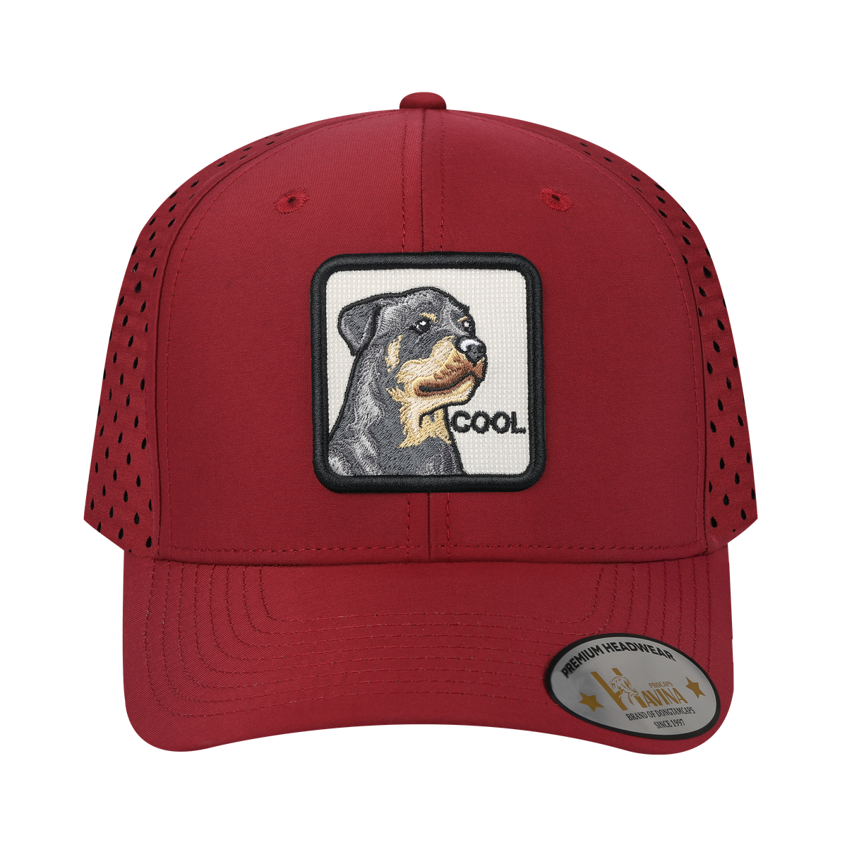 Cool 6-Panel Microfiber Laser Hole Trucker Hat with Dark Red front and Dark Red back