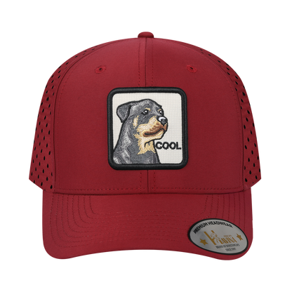 Cool 6-Panel Microfiber Laser Hole Trucker Hat with Dark Red front and Dark Red back