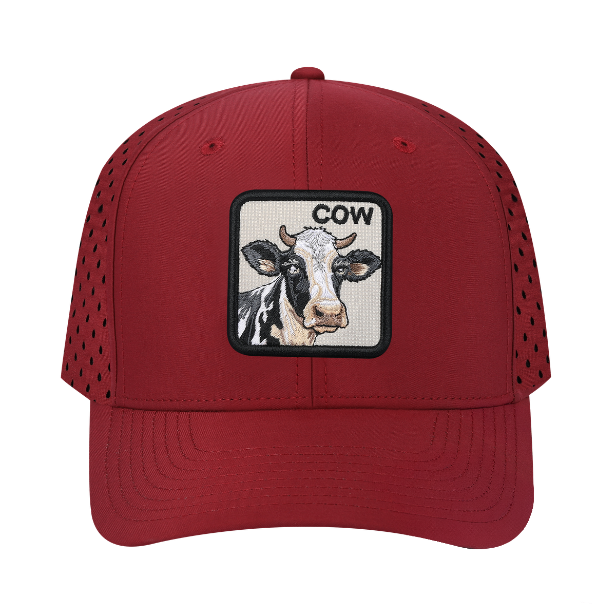 Cow 6-Panel Microfiber Laser Hole Trucker Hat with Dark Red front and Dark Red back