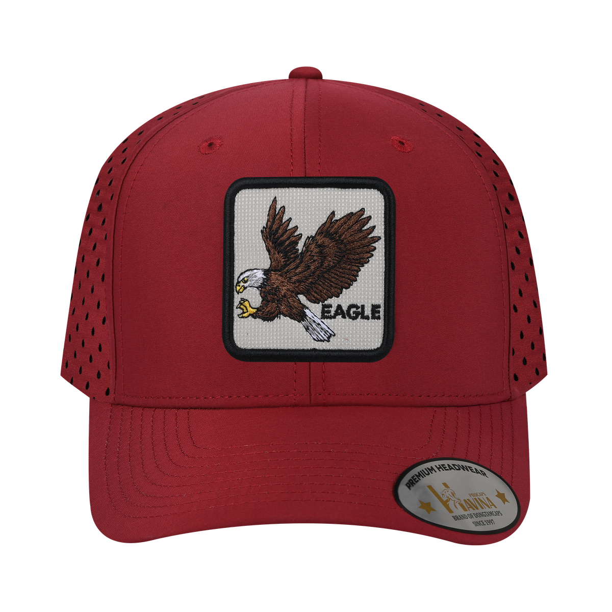 Eagle 6-Panel Microfiber Laser Hole Trucker Hat with Dark Red front and Dark Red back