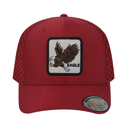 Eagle 6-Panel Microfiber Laser Hole Trucker Hat with Dark Red front and Dark Red back