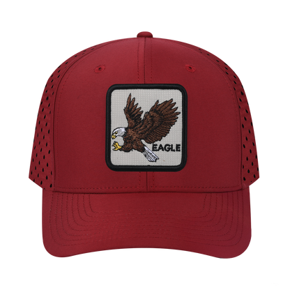 Eagle 6-Panel Microfiber Laser Hole Trucker Hat with Dark Red front and Dark Red back