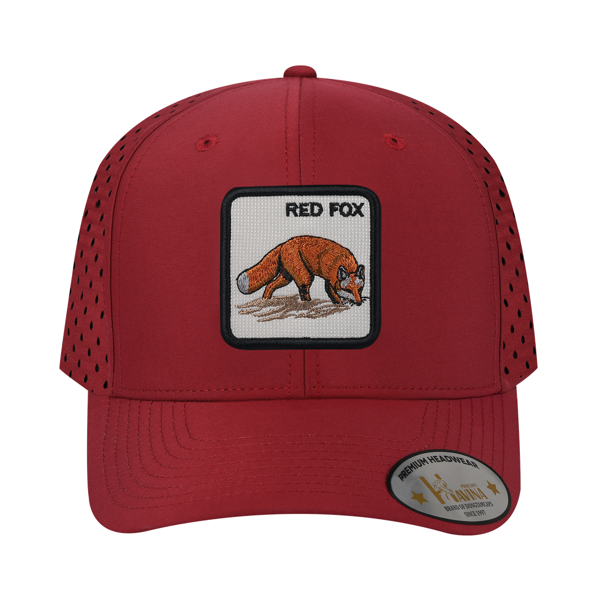 Red Fox 6-Panel Microfiber Laser Hole Trucker Hat with Dark Red front and Dark Red back
