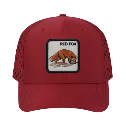 Red Fox 6-Panel Microfiber Laser Hole Trucker Hat with Dark Red front and Dark Red back