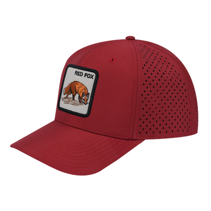 Red Fox 6-Panel Microfiber Laser Hole Trucker Hat with Dark Red front and Dark Red back