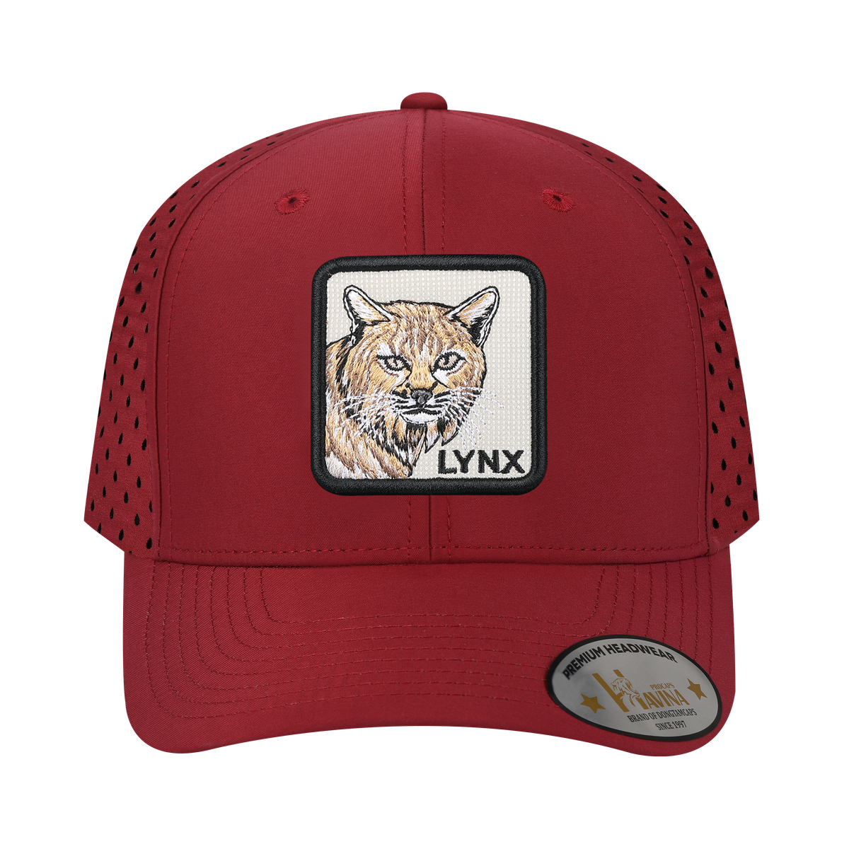 Lynx 6-Panel Microfiber Laser Hole Trucker Hat with Dark Red front and Dark Red back
