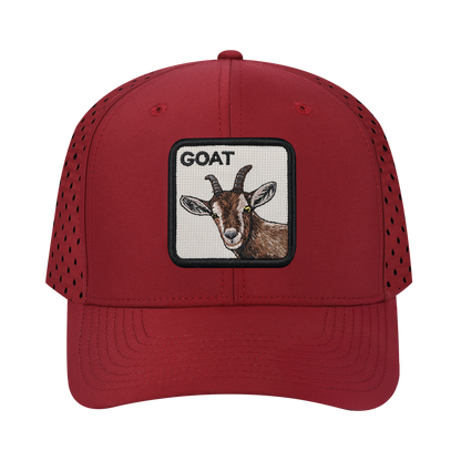 Goat 6-Panel Microfiber Laser Hole Trucker Hat with Dark Red front and Dark Red back