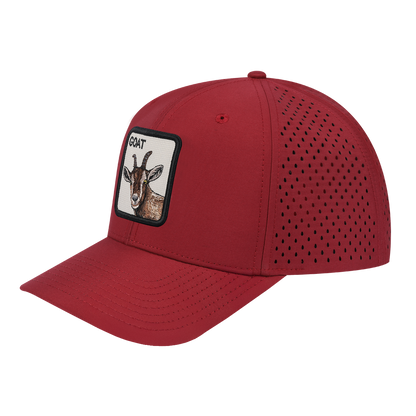 Goat 6-Panel Microfiber Laser Hole Trucker Hat with Dark Red front and Dark Red back