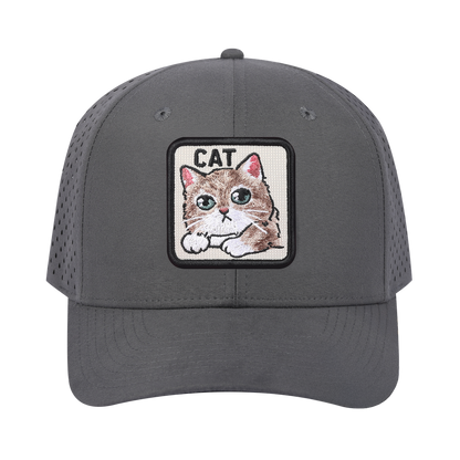 Cat 6-Panel Microfiber Laser Hole Trucker Hat with Grey front and Grey back